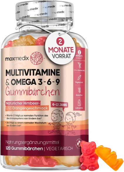 MaxMedix Multivitamin Gummy Bears for Children - With Omega 3, 6, 9, Iodine & Zinc