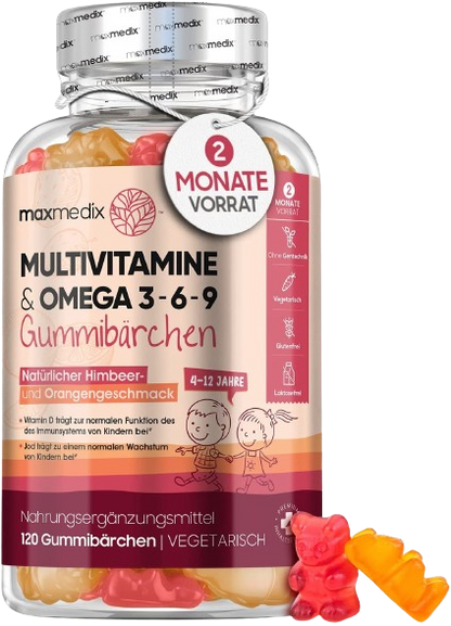 MaxMedix multivitamingummibjørne til børn - med omega 3, 6, 9, jod og zink 