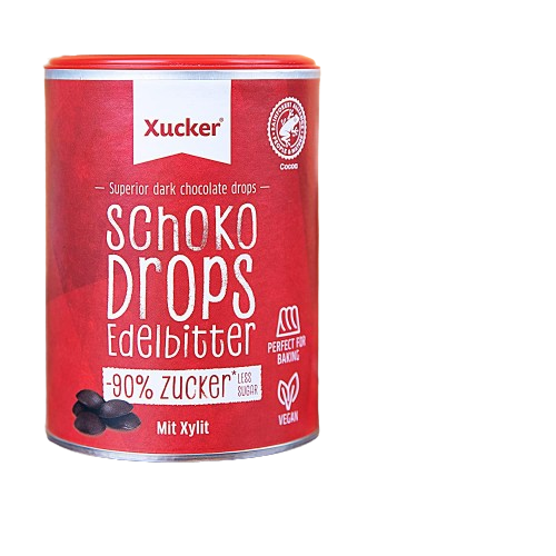 Xucker Edelbitter Schoko-Drops mit Xylit - Zuckerreduzierte Schokolade zum Backen (min. 75% Kakaoanteil / 200g)