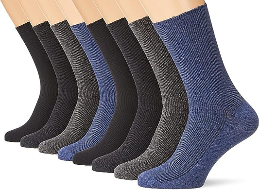 8-Pair Pack of Men's Diabetic Socks - Hand-Linked Toe, No Elastic Waistband, High-Quality Cotton