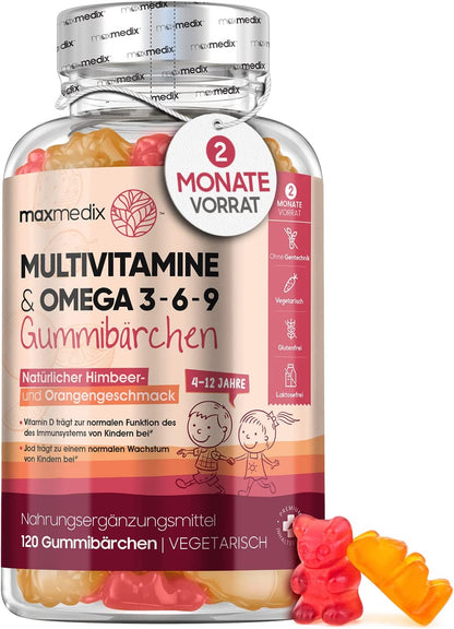 MaxMedix multivitamingummibjørne til børn - med omega 3, 6, 9, jod og zink 