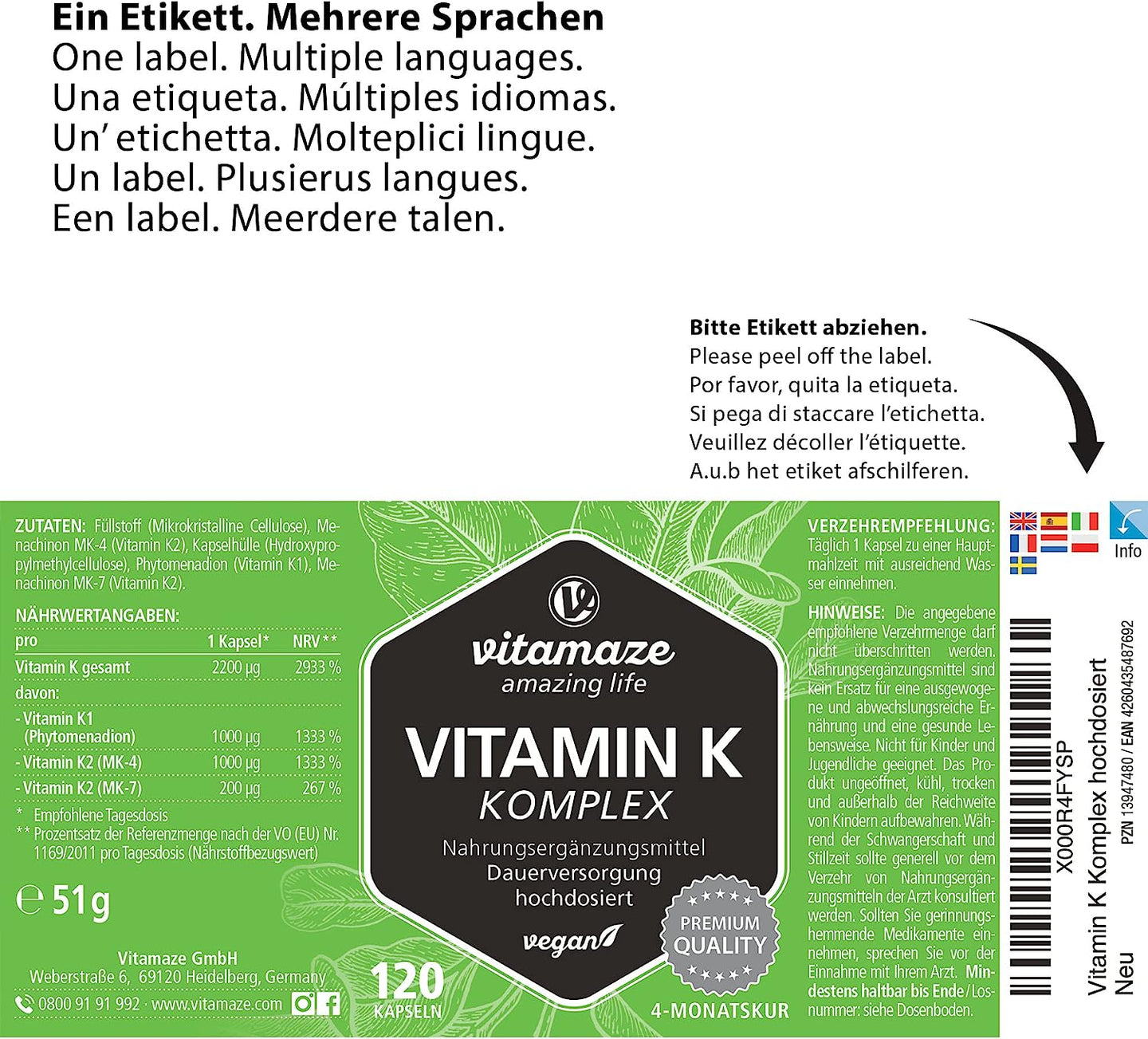Mua VITAMIN K2 K1 Complex - High Strength K1 1.000 Mcg MK4 K2 200 Mcg Mk7 120 Capsules For 4 Months Best Bioavailability Supplement Without Additives B075tk5bk9